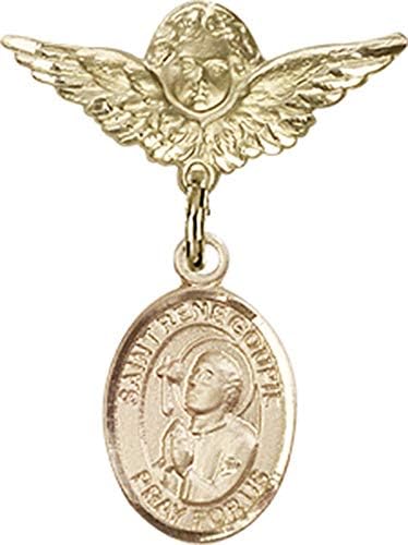 Детски икона Jewels Мания за талисман на Светия Рене Гупиля и пин Ангел с крила | Детски икона от 14-каратово злато с талисман Свети