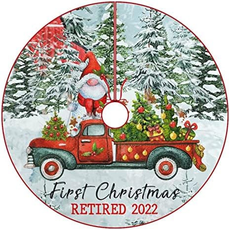 Поли за Коледно Първата Коледа На Пенсия 2022 Кадифена Подложка за Елха Снежен Камион Весели Коледни Елхи Пола за Коледно парти
