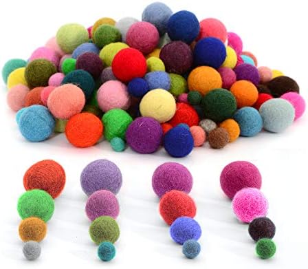 Помпоны от филц Glaciart One, вълнени топки (240 бр.) 4 размера: 1 см и 1,5 см, 2 см и 2,5 см, От филц, ръчно изработени 60 цвята