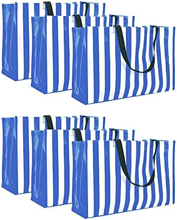 ITALIA 6-Pack Черни райета тежкотоварни модни чанти-тоут, плажни чанти, Хранителни стоки, чанти за пазаруване, пазарски чанти. Размер