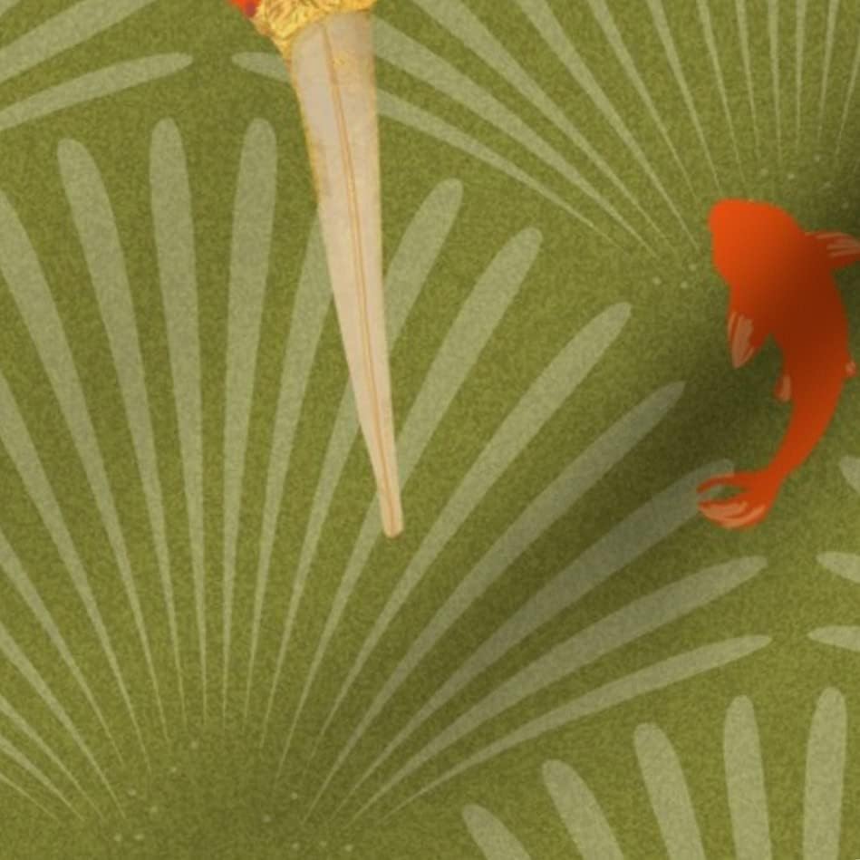 Плат Spoonflower - Големи Златни Билки в стил ар-Деко, Масло от Градински чай, Японски Миди в стил ар Нуво, Отпечатани на Органична