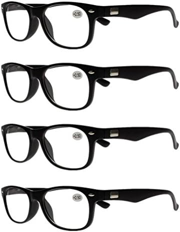 4 Опаковки Очила за четене, Нови Черни Мъжки Правоъгълни очила + 1,0 ~ + 4,0