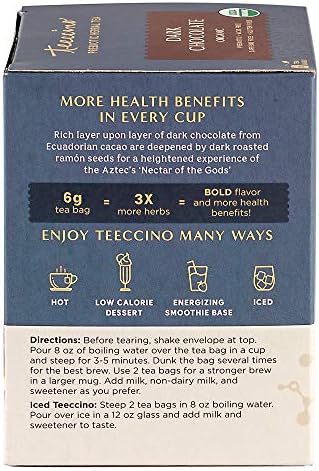 Билков чай Teeccino Dark Chocolate с пребиотиком SuperBoost™ - Подкрепете Вашата Диета с пребиотици за доброто здраве на червата и Правилност на Храносмилателния Шоколадов чай, 10