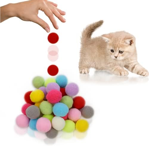 FUPUSUN 30/60/100шт 3 см Премия Цветни Играчки Топки, за котки - Мека играчка с pom-помераните за коте - Леки и малки, лесно доказуема