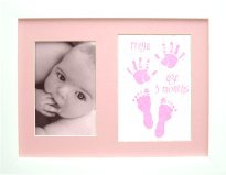 Комплект за печат детски кошари и отпечатъци от краката BabyRice с бяла рамка на дисплея размер на 11,5x8,5 инча и розов тампон
