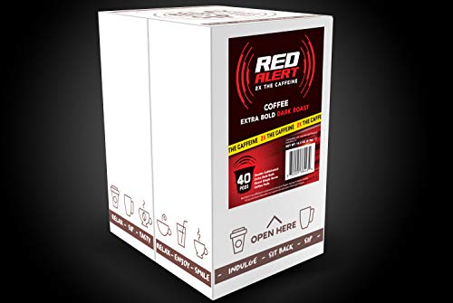 Кафе шушулки Red Alert Coffee много силни (подходящи за рециклиране), Съвместими с кафемашини 2.0 Keurig K Cup, Количеството на кофеина 40 (опаковка от 1)