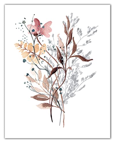 Стенен модел с цветя, Ботаническата принт, Цветен акварел в селски стил с винтажными листа, синьо, розово, сиво и неутрални цветове. Декор на една селска къща за спал