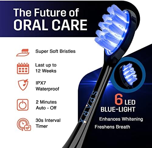 Електрическа четка за зъби Sparx за Избелване на зъбите, грижи за венците и полиране, Технология за светлинна терапия за по-бели зъби и здрави венци, Акумулаторна, Чер?