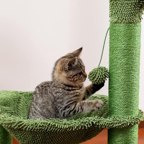 HJ.Когтеточка за котки WeDoo Cactus Cat Tree Игра кула-Прашка, Напълно Завернутая в Сезал Когтеточка за котки, Зелена