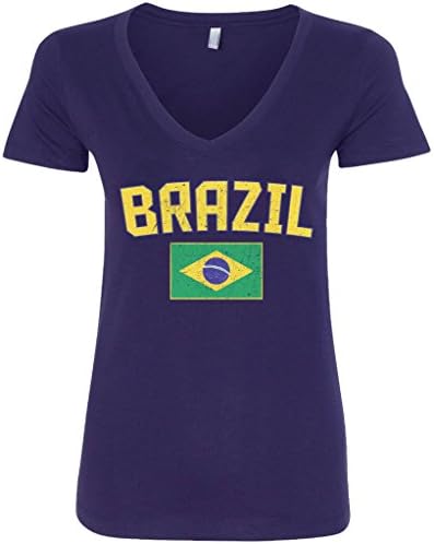 Женска тениска с V-образно деколте Threadrock с бразилски флаг