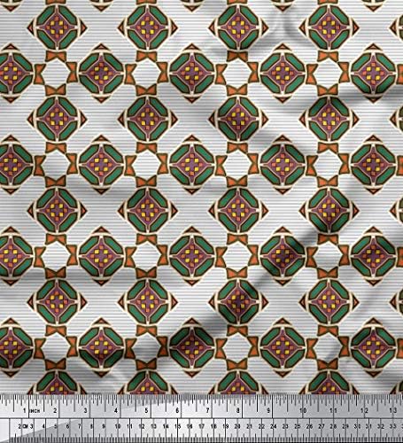 Плат Soimoi от бял futon джърси с геометрични щампи в ивица и на таблетка ширина 58 см