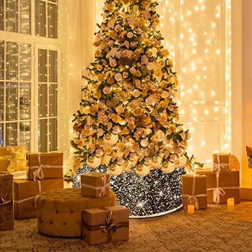Нашийник за Коледно SIBOSUN - 30-Инчов Пръстен за коледно дърво със Златни Пайети, Кошница за Коледната Елха, 6 Листа, Корица за