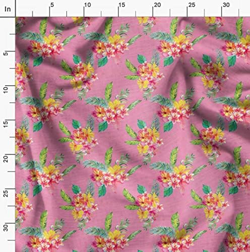 Soimoi Розов памучен плат от поплин с плюмерией и цветисти принтом, плат с ширина 1 ярд 56 инча