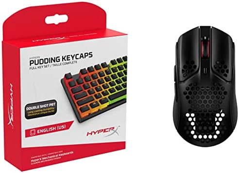 HyperX Pulsefire Набързо Gaming Mouse & Pudding Keycaps - Набор от клавиатури кепета Double Shot PBT с Прозрачна слой, за механични клавиатури, Пълен набор от 104 клавишна комбинация, профил OEM, а?