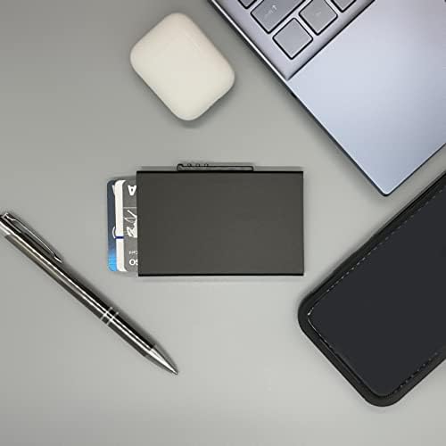 Минималистичен Поп портфейл - Модерен държач за карти - Защита от RFID и тънък метален калъф за банкови карти – С подарък писалка