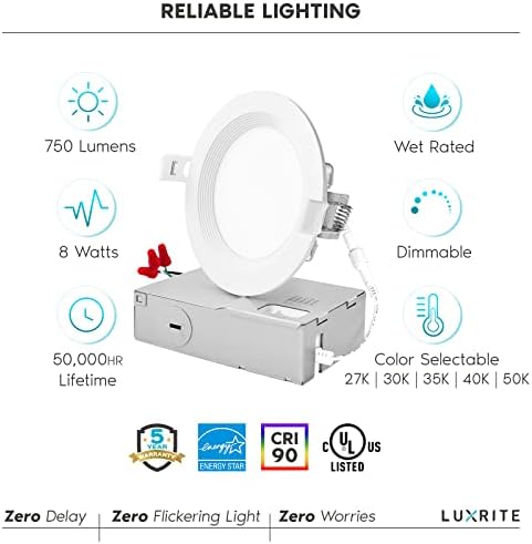 LUXRITE 4-Инчов Ультратонкое led встраиваемое осветление, 10,5 W, 5 цвята за избор 2700 K | 3000 ДО | 3500 ДО | 4000 ДО | ОТ 5000