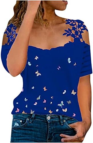 Блуза За Момичета С Къс Ръкав И V-образно деколте, Графична Пеперуда, Дъгата Наклон, Луната, Карта на Слънцето, Принт, Ден на Независимостта,