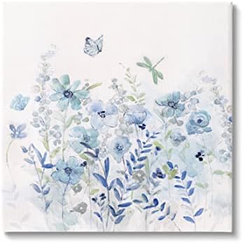 Stupell Industries Пеперуда, Порхающие Сини Цветя, Стенно изкуство върху Платно, Дизайн Сали Сватленд