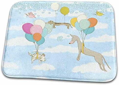 3dRose Куче на куче е забавно за домашни любимци домашни любимци радост полет полет с балон. - Подложки за сушене на чинии (ddm-252412-1)
