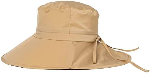 YIWANGO Унисекс, Водоустойчиви Слънцезащитни шапки-Дождевики за жени, Лятна Шапка с Широка периферия, за разходки, Слънчеви шапки с каишка на брадичката (Цвят: 92606R # Camel,