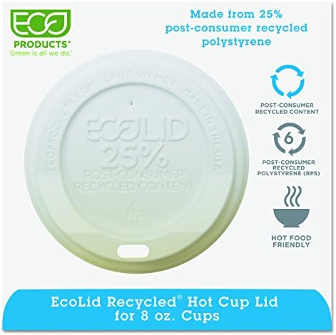 Еко-Продукти ЕП-HL8-WR EcoLid Бяла капачка от 25% рециклирани полистирол за чаши гореща приготвяне на 8 унции (10 опаковки по 100