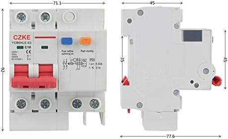 Автоматичен прекъсвач остатъчен ток главния прекъсвач BNEGUV YCB6HLE-63 2P 30mA RCBO MCB със защита от претоварване работен ток (Размер: 2 цвят: 63A)