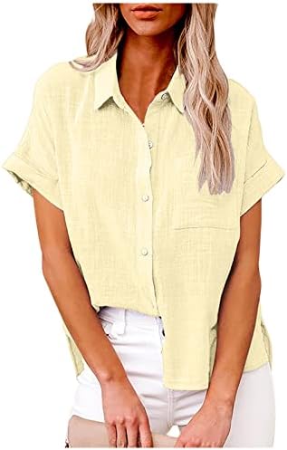 Дамски Ежедневни Риза с Преден джоб, Класически Обикновена Ризи с Копчета и Къс ръкав, Летни Свободни Блузи с V-образно деколте, Блуза, S-5xl