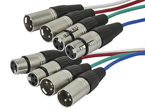 4-Канален змеевидный кабел Monoprice XLR от мъжете към XLR жена - 6 м (20 фута), 2 изгряващите и 2 отгоре - 26AWG, балансирани моно - и небалансирани стереолинии