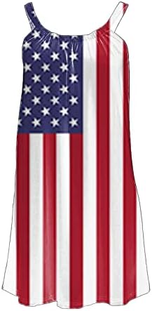 На 4 юли, Ежедневното Лятно Плажна Рокля за Жените, Богемное Рокля с Флага на САЩ, Без ръкав, С Кръгло Деколте, Струящиеся Свободни Мини-Sundresses