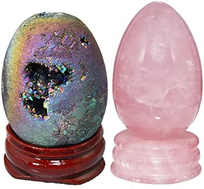 SUNYIK Опаковка от 2 Топки-Жеод-сфери с Розови титанов щанга с покритие от Друзы и Розов Кварц, Скулптура от Черупка на Обхвата на Скъпоценен Камък
