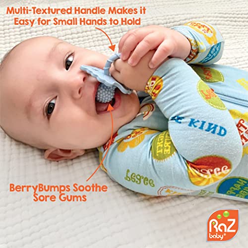 Силиконовата детска играчка-прорезыватель RaZbaby RaZberry - Бучки плодове Успокояват възпалените венци на кърмачета - Играчка за никнене на млечни зъби при бебетата - Диз