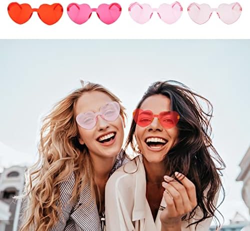 LURLEEZ 4 бр. Ярко Розови Очила във формата на Сърце Розови Очила във формата на Сърце Розови Очила във формата на Сърце Опаковка Слънчеви очила във формата на Сърце