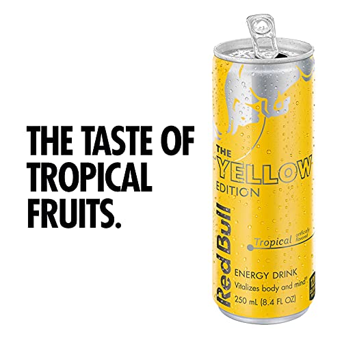 Енергийна напитка Red Bull Tropical Жълто Издание, банки обем 8,4 течни унции, 4 опаковки
