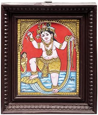 Екзотична Индия 11 x 13 Господ Кришна, Танцуващ на Сума Картина на Калий Танджоре | Традиционните Цветове С 24-Карата злато