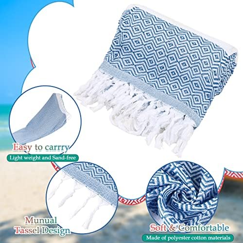 6 Опаковки Турски Плажни Кърпи Diamond Travel Турското кърпа 71 x 39 см Цветни бързо съхнещи Кърпи с Пискюл, Плажна Кърпа Без пясък,