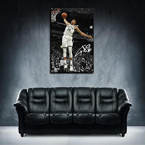 Giannis Антетокунмпо Плакат Giannis Антетокунмпо Потапям Баскетбол Платно Стенен Арт Декор за Стаята на Момчетата Картина (16 x 24, frame-A)