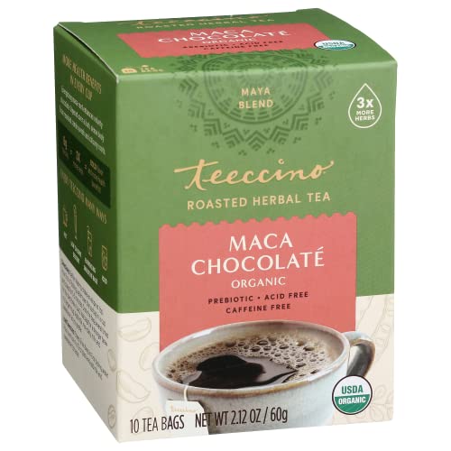 Билков чай Teeccino Maca Chocolaté - Плътен и пържени билков чай без кофеин, с пребиотици и природна енергия от Адаптогенной перуанската мака, 10 чаени пакетчета