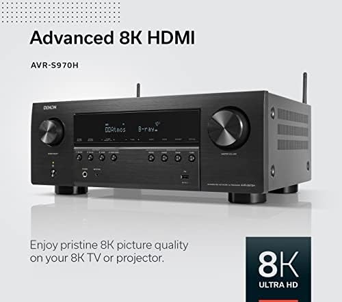 Denon AVR-S970H 8K Ultra HD 7,2-канален (90 W X 7) AV приемник 2022 модели - Създаден за игри, стрийминг на музика, 3D аудио и видео,