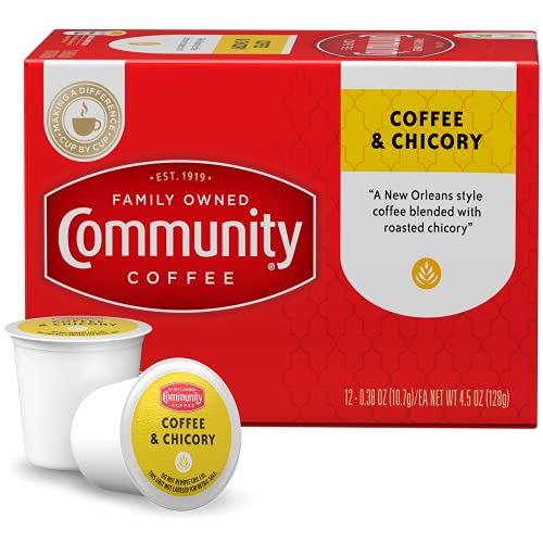 Community Coffee Кафе и цикория за кафе шушулка 12 броя, средно-тъмно печено, съвместим с кафемашини Keurig 2.0 K-Cup, 12 броя (опаковка