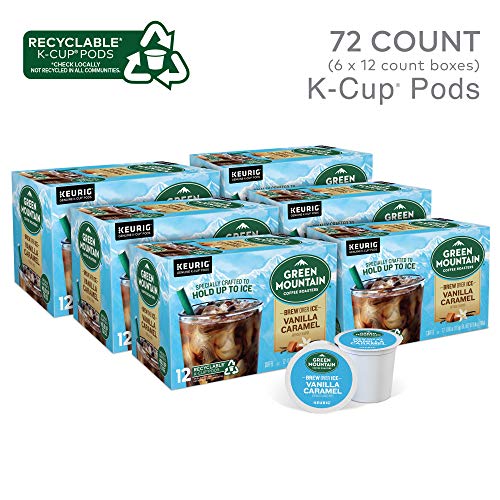 Кафе за печене на Green Mountain, Завариваемый с лед, Ванильная карамел, за Еднократна употреба Шушулки Keurig K-Cup, Ароматизирани кафе с лед, 6 опаковки (за 12 броя в опаковка)