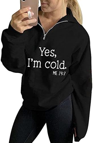 Hoody I am Cold Дамски I Am Cold Me 24 7, Пуловер с дълъг ръкав и кръгло деколте, Топ