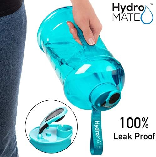 Бутилка за вода NatureWorks HydroMATE обем полгаллона с функция Times to Drink, не съдържа BPA, Фланец за многократна употреба Кана с дръжка 64 грама
