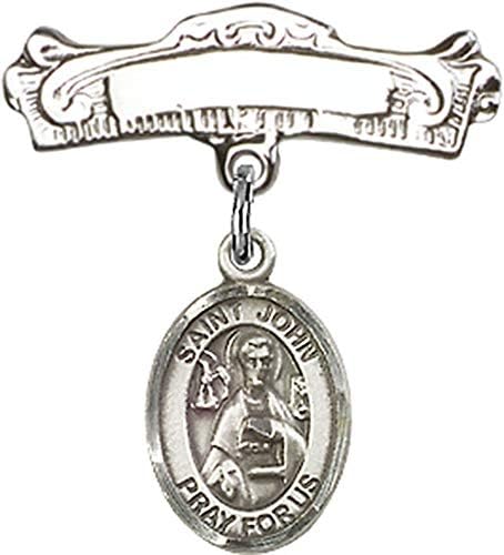 Детски икона Jewels Мания за талисман на Свети Апостол Йоан и извити полирани игла за иконата | Детски икона от Сребро с талисман