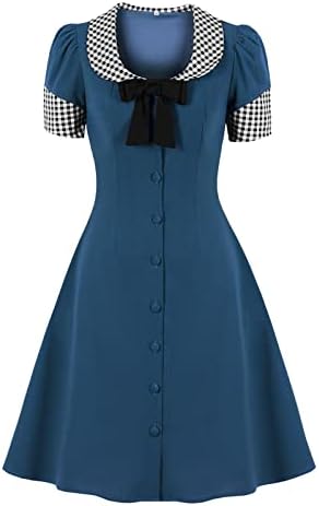 NOKMOPO / коктейлни рокли големи размери за жените, модерно британското рокля в клетка с отложным яка и принтом, с къс ръкав до