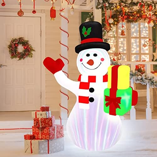 5-Крак Коледен Надуваем Снежен човек, Коледна Украса, Снежен Човек, Въртящи се предни Led Светлини, Светлини и Черна Шапка, Снежен