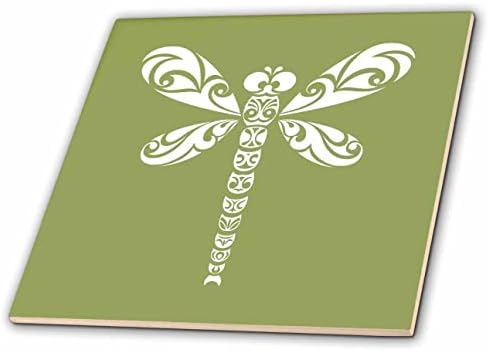 Фигура в стил племенни татуировки 3dRose Dragonfly White На зелена плочка цвят Каки (ct_355579_1)