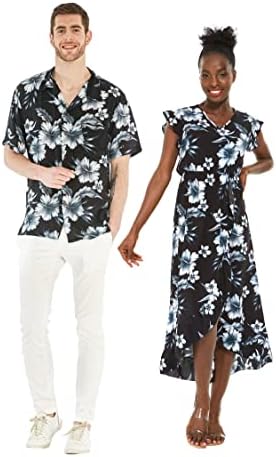 Подходяща Двойка Хавайска риза Luau или Рокля с волани-обвивка в стил Полуночного разцвет