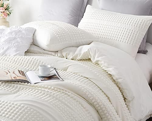Комплект одеяла Cupocupa Queen с бял Дрямка, Комплекти Спално бельо за двойно легло, 3 бр. Одеало в стил Бохо, Меко Пушистое Леко