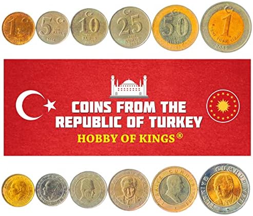 6 Монети от Турция | Колекция от турски монети 1000 5000 10000 25000 50000 100000 Лири | В обращение 1995-2000 | Мустафа Кемал Ататюрк