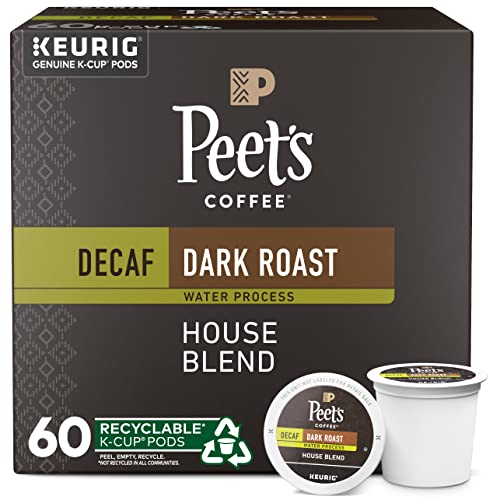 Peet's Coffee, Кафе тъмно печено кафе без кофеин на капсули K-Cup за Keurig на пивоварите - Домашна смес от кофеин, 10 броя (опаковка от 6 броя)